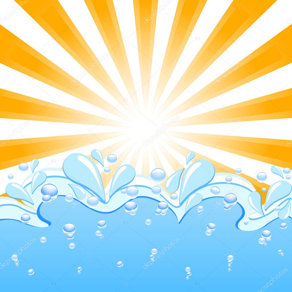 Vector illustration of a sun with the waves and water drops