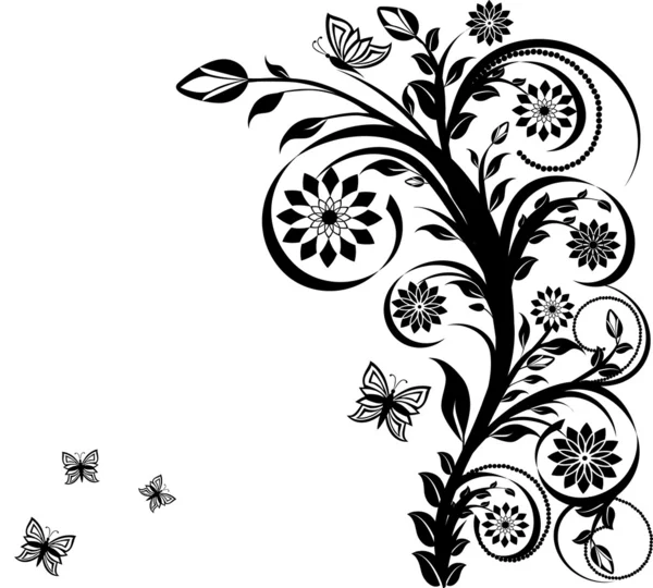 Ilustração vetorial de um ornamento floral com borboletas . —  Vetores de Stock