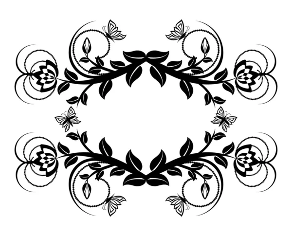 Ilustración vectorial de un ornamento floral con mariposas . — Archivo Imágenes Vectoriales