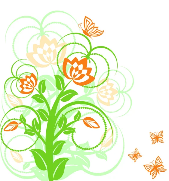 Ilustração vetorial de um fundo floral com borboletas. — Vetor de Stock