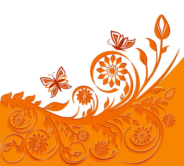 Vektor illustration av en blommig bakgrund med fjärilar. — Stock vektor