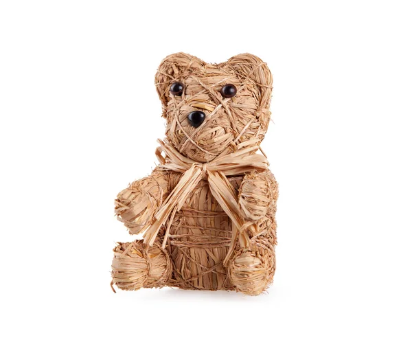 Small Toy bear from straw on white — Stock Photo, Image