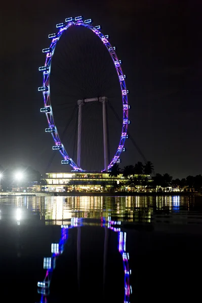 Diabelskiego młyna Singapore flyer w nocy — Zdjęcie stockowe