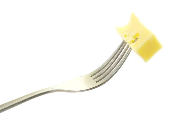 Cheese on fork — Stock Photo, Image