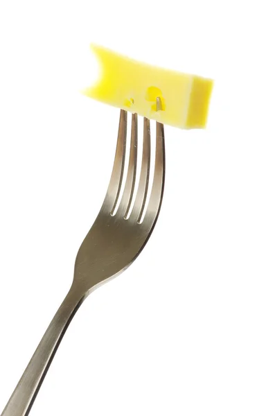 Cheese on fork — Stock Photo, Image