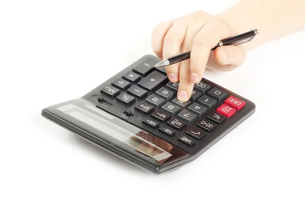Calculator with hand — Stock Photo, Image