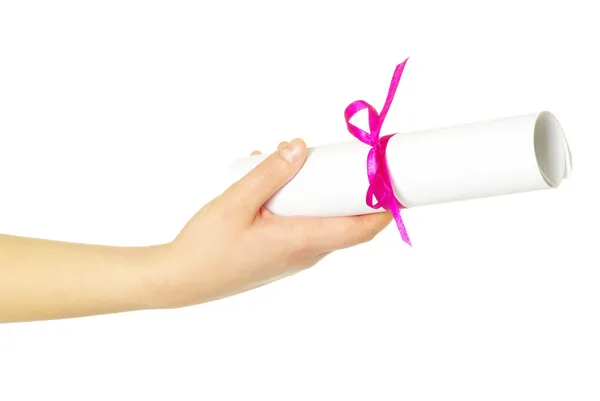 Diploma in hand — Stock Photo, Image