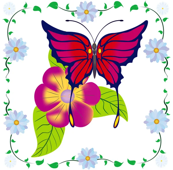 Abstracto mariposa contra una flor en un marco de flor. — Stok fotoğraf