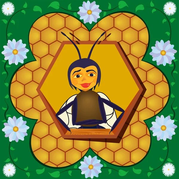 Abstrakte Biene gegen Bienenwaben im Blumengestell. — Stockfoto