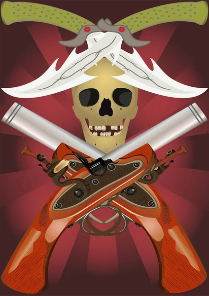 Skull with the crossed pistols and knifes. — Stock Photo, Image