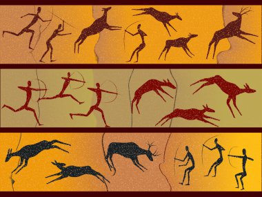 Cave figures of primitive peopl clipart