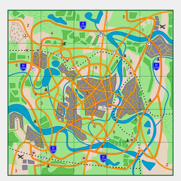 Γεωγραφικός χάρτης πόλης υπό όρους — Διανυσματικό Αρχείο