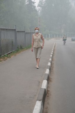 Woman walking in Heavy Smog clipart