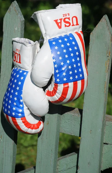 Boxing Gloves on the Fence — Stock Photo, Image