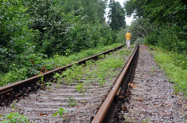 Walking Away Down Abandoned Railroad Track — Stock Photo, Image