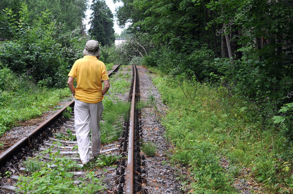 Walking Away Down Abandoned Railroad Track Stock Image 