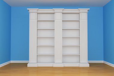 Bookshelf in blue minimalist interior clipart