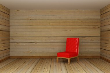 Wooden room with red chair clipart