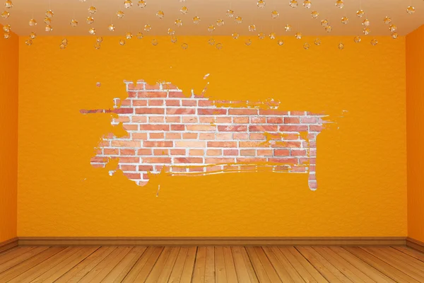 Orange tomt rum med splash hål — Stockfoto