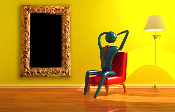 Pessoa relaxante no interior amarelo — Fotografia de Stock