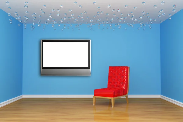 Chambre vide avec chaise rouge et TV LCD — Photo