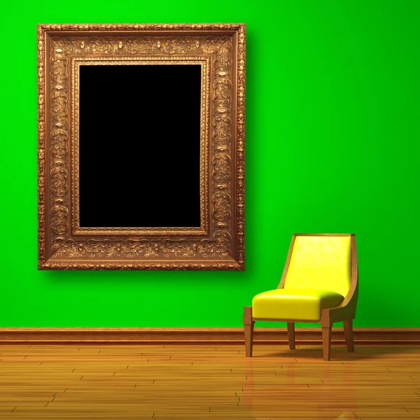 Žluté křeslo s rámečkem na obrázek v zelený interiér — Stock fotografie