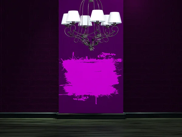 Interior con lámpara de araña de lujo y marco de salpicadura rosa — Foto de Stock
