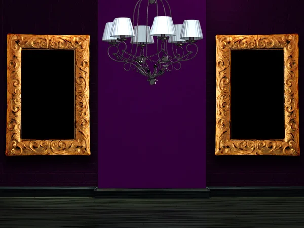 Wall with luxury chandelier and picture frames — Stock Photo, Image