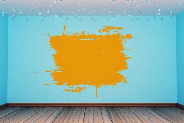 Blue empty room with orange splash — Stock Photo, Image