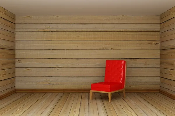 Czerwone krzesło drewniane pokój — Zdjęcie stockowe