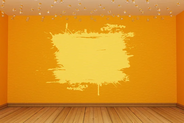 Oranje lege ruimte met gele splash op de muur — Stockfoto