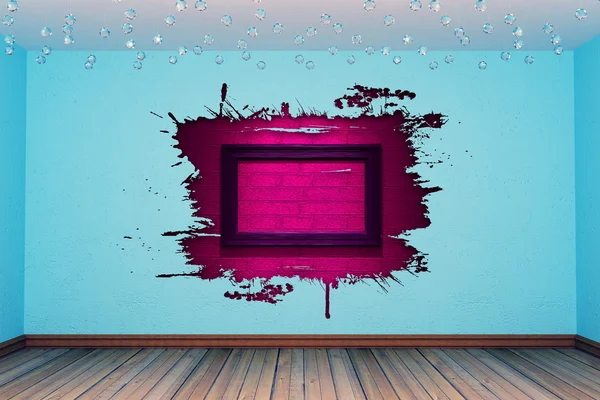 Empty room with splash hole and picture frame — Stock Photo, Image