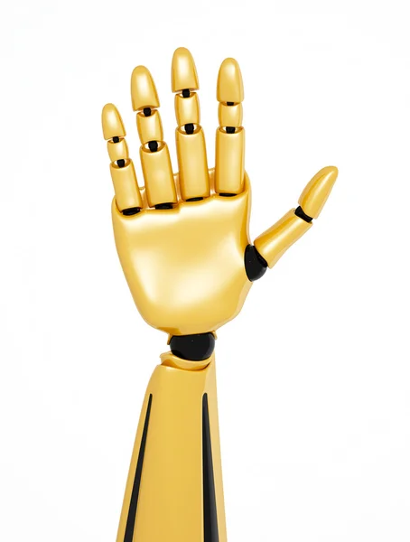 Goldene 3D-Roboterhand mit der Nummer fünf — Stockfoto