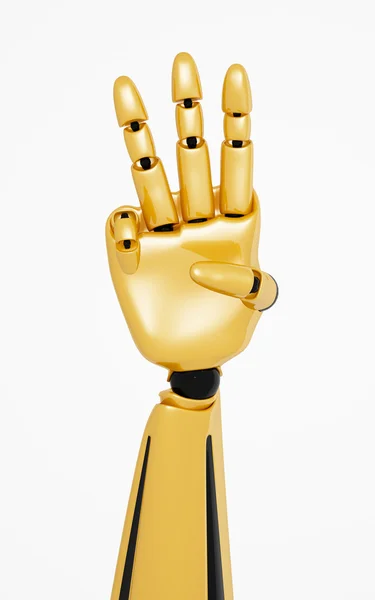 Mano robótica de oro 3d que muestra el número tres — Foto de Stock