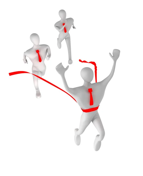 3D-Mann mit roter Ziellinie und seinen unterlegenen Konkurrenten — Stockfoto