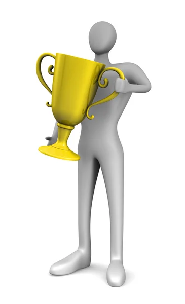 Person with a gold trophy in hands — Stock Photo, Image