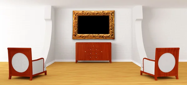 Galeriesaal mit Stühlen und Büro — Stockfoto