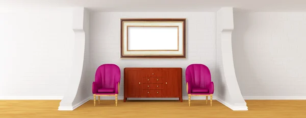 Зал галереи со стульями и бюро — стоковое фото
