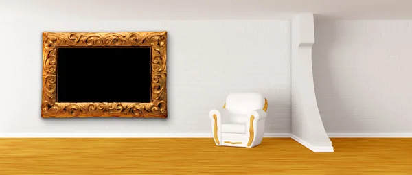 Fotel nowoczesny ramki w nowoczesnym minimalistycznym wnętrzu — Zdjęcie stockowe