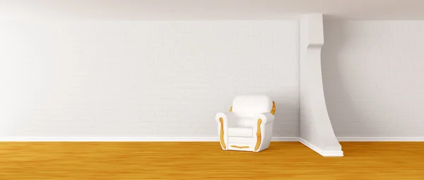 Μόνο λευκό πολυθρόνα στο σύγχρονο μινιμαλιστικό εσωτερικό — Φωτογραφία Αρχείου