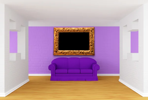 Galerij hal met paarse Bank — Stockfoto