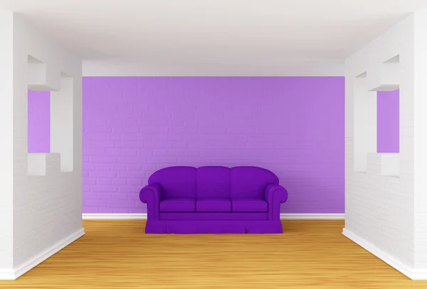 紫のソファとギャラリーのホール — ストック写真