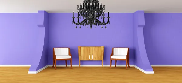 Modern room with armchairs, bureau and chandelier — Stock Photo, Image