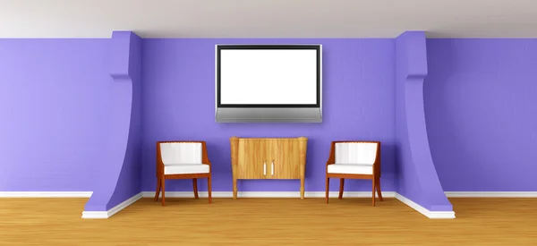 Modernt rum med lyxiga fåtöljer, presidiet och LCD-tv — Stockfoto