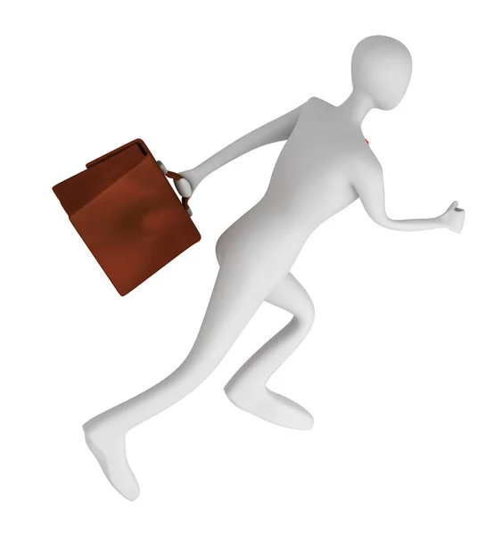 3d hombre de negocios corriendo con maletín — Foto de Stock