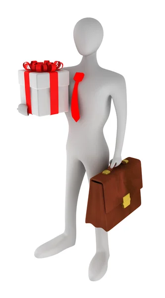 3D obchodní muž s dárkem — Stock fotografie