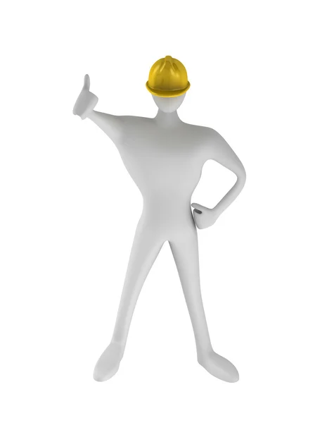 3D construction worker with thumbs up — Stock Photo, Image
