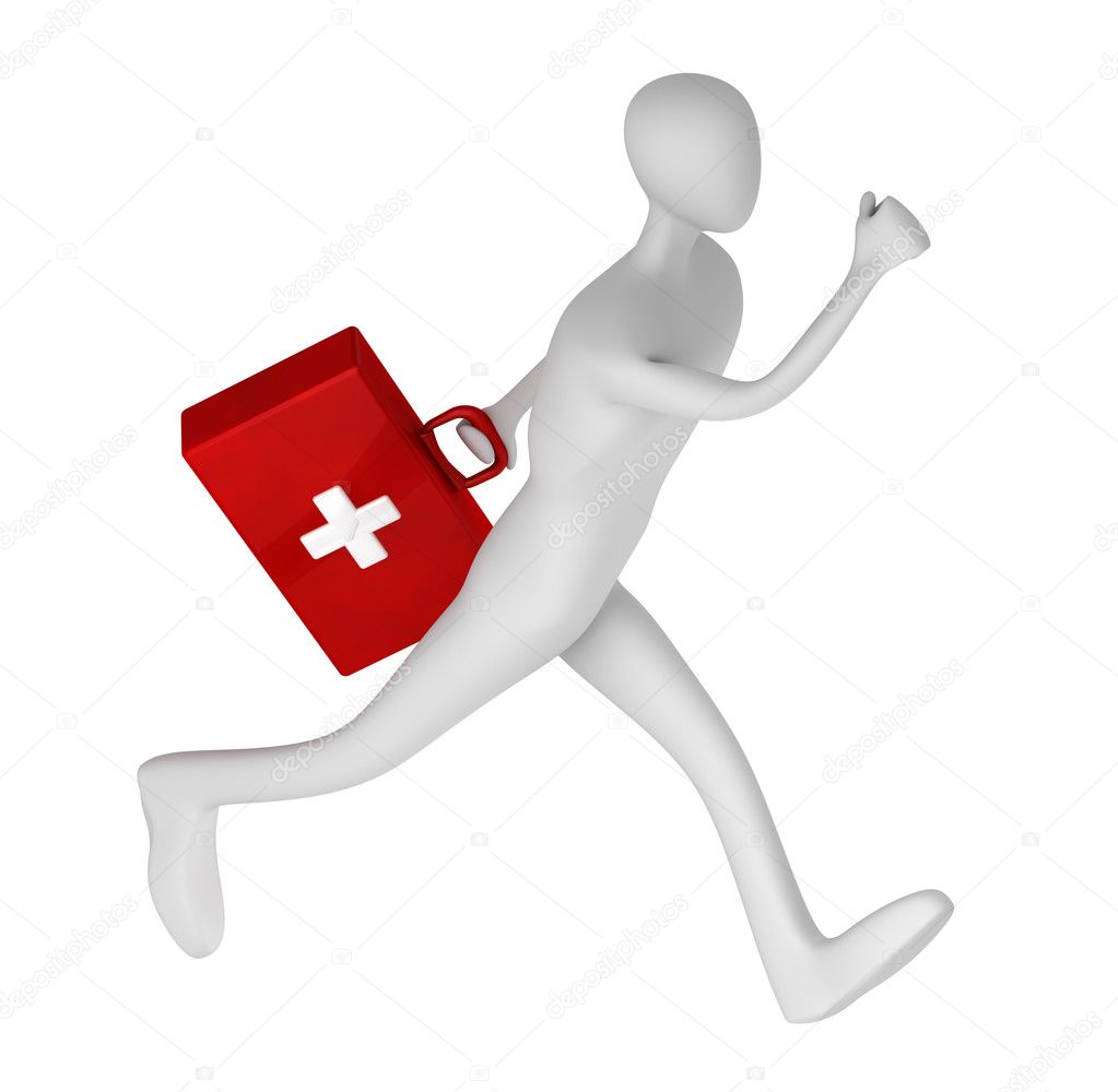 3d person with the first-aid set running on a call.