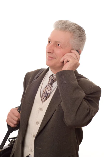 Tevreden middelbare leeftijd zakenman op witte achtergrond — Stockfoto