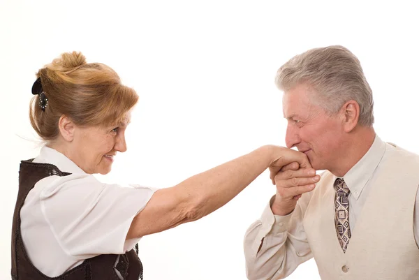 Man kisses the hand of an elderly woman — Stock Photo, Image